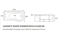 P Shaped Bath with Screen, 1675mm, Including Front Bath Panel & Shower Bath Glass Screen